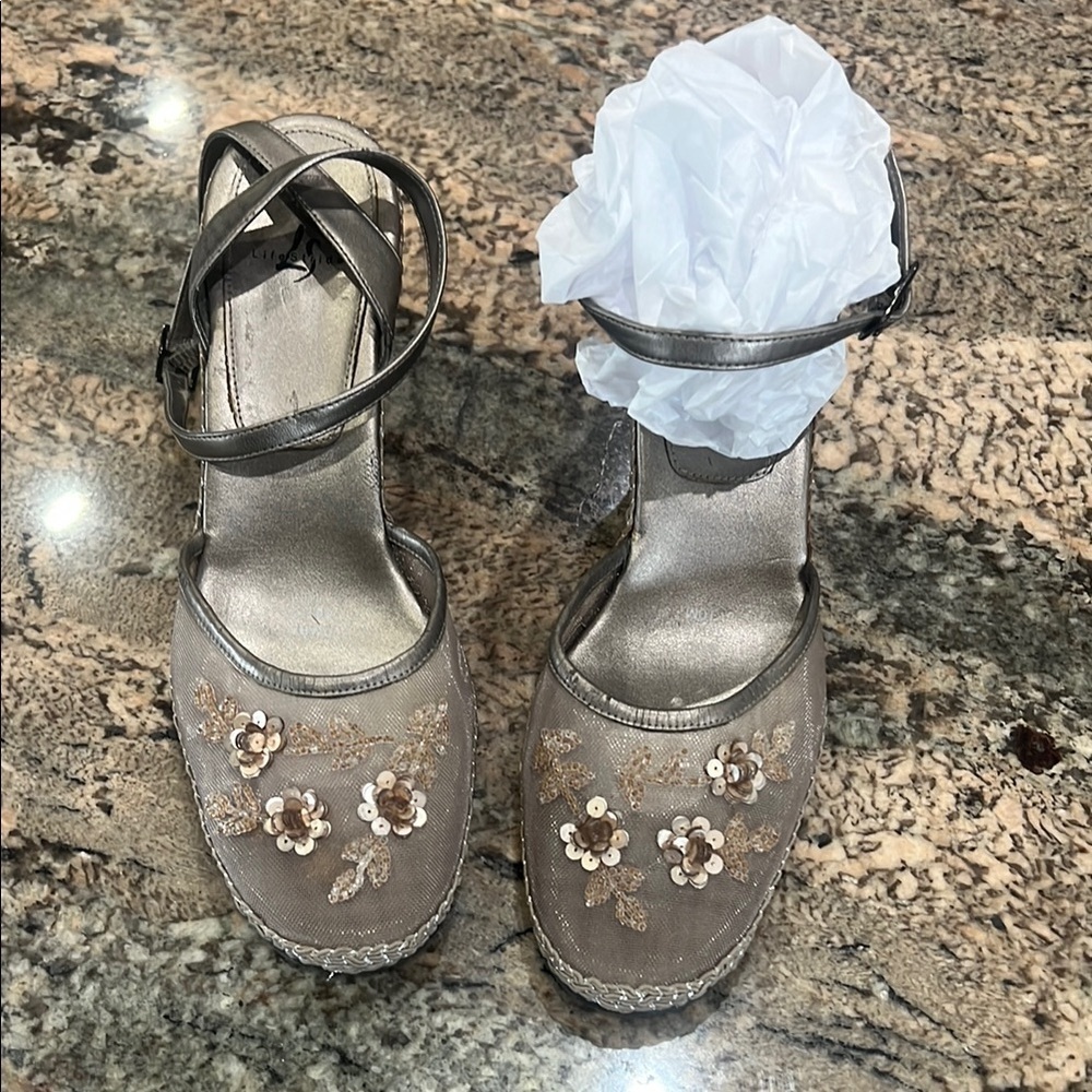 Life Stride Metallic Ankle Strap Sandals